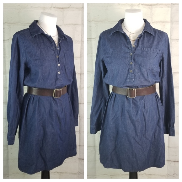 Chambray M Dark Blue Long Sleeve Mini Tunic Dress - Picture 3 of 6